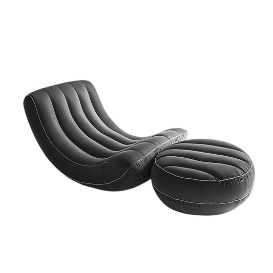 Wipor Inflatable Recliner Chair and Footrest Set - S-Shaped Ergonomic Lounge Chair - Waterproof Flocked Surface for Indoor & Outdoor - Charcoal Grey