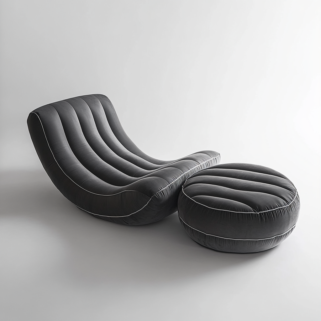 Wipor Inflatable Recliner Chair and Footrest Set - S-Shaped Ergonomic Lounge Chair - Waterproof Flocked Surface for Indoor & Outdoor - Charcoal Grey